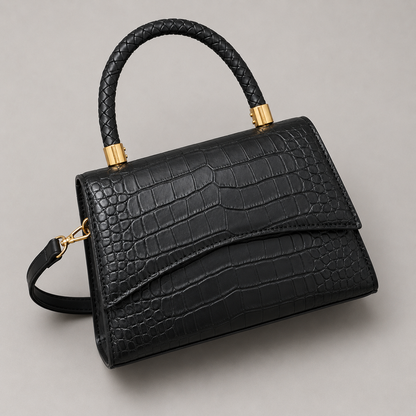 Croc-Embossed Top-Handle Bag