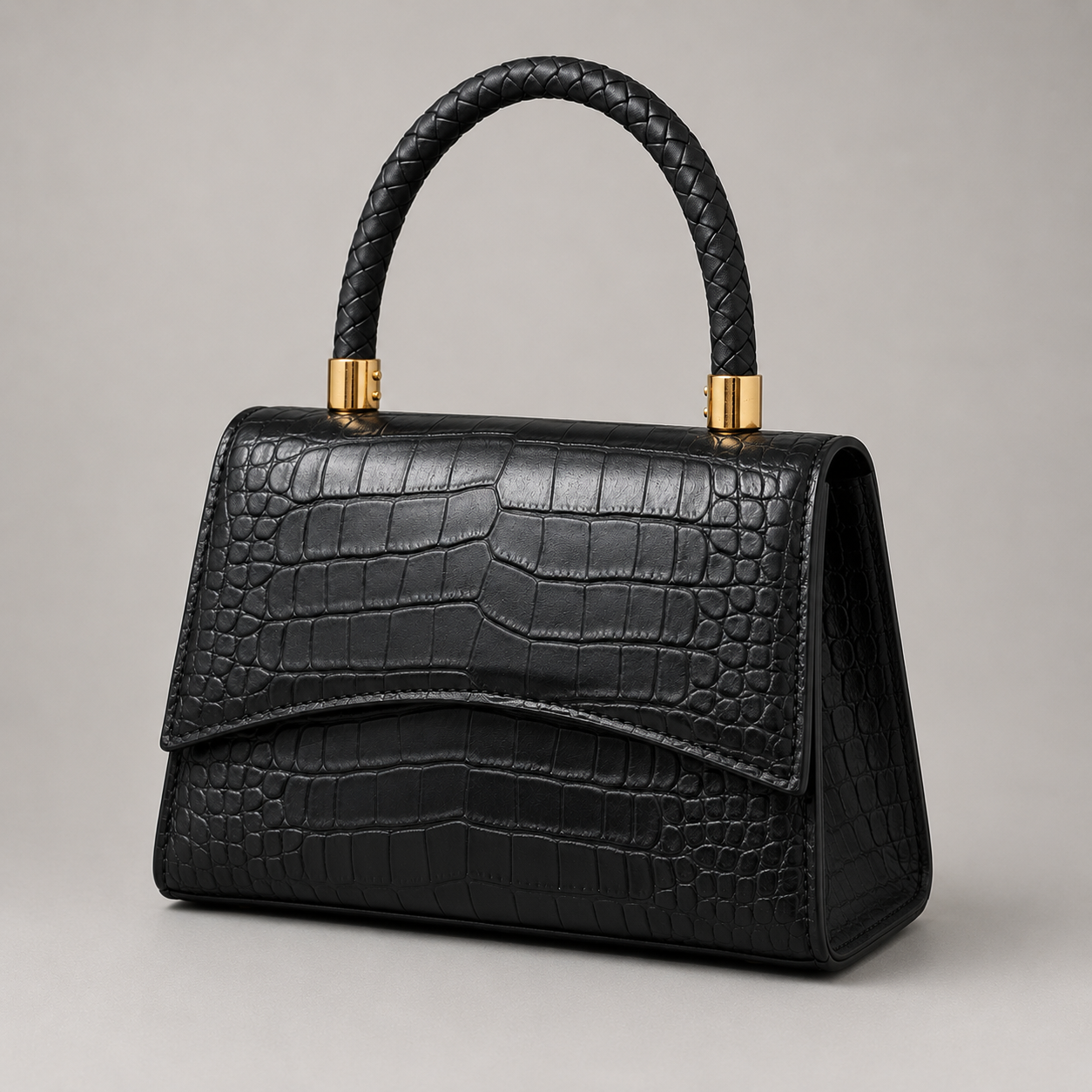 Croc-Embossed Top-Handle Bag