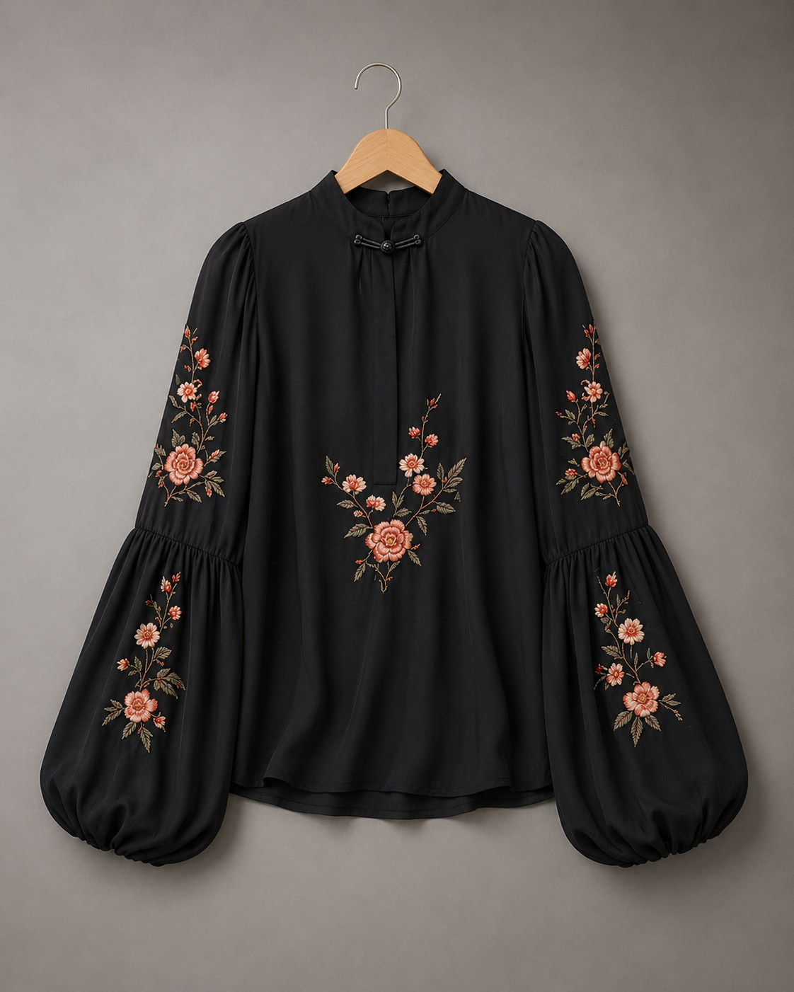 Ruffle-Detail Peasant Blouse - Black