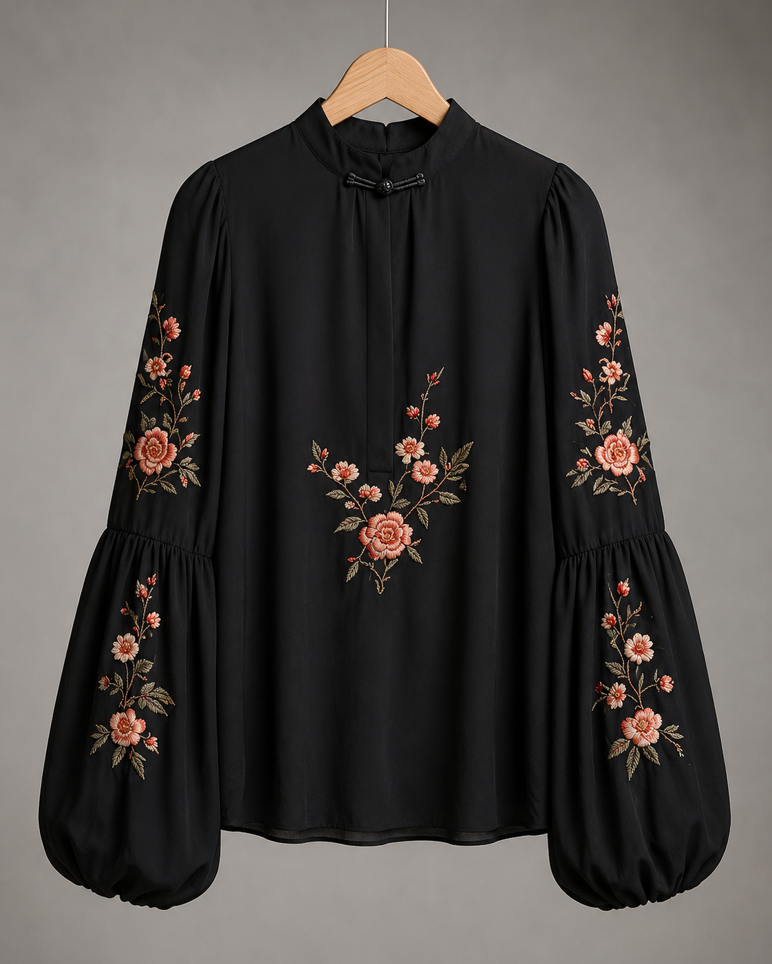 Ruffle-Detail Peasant Blouse - Burgundy