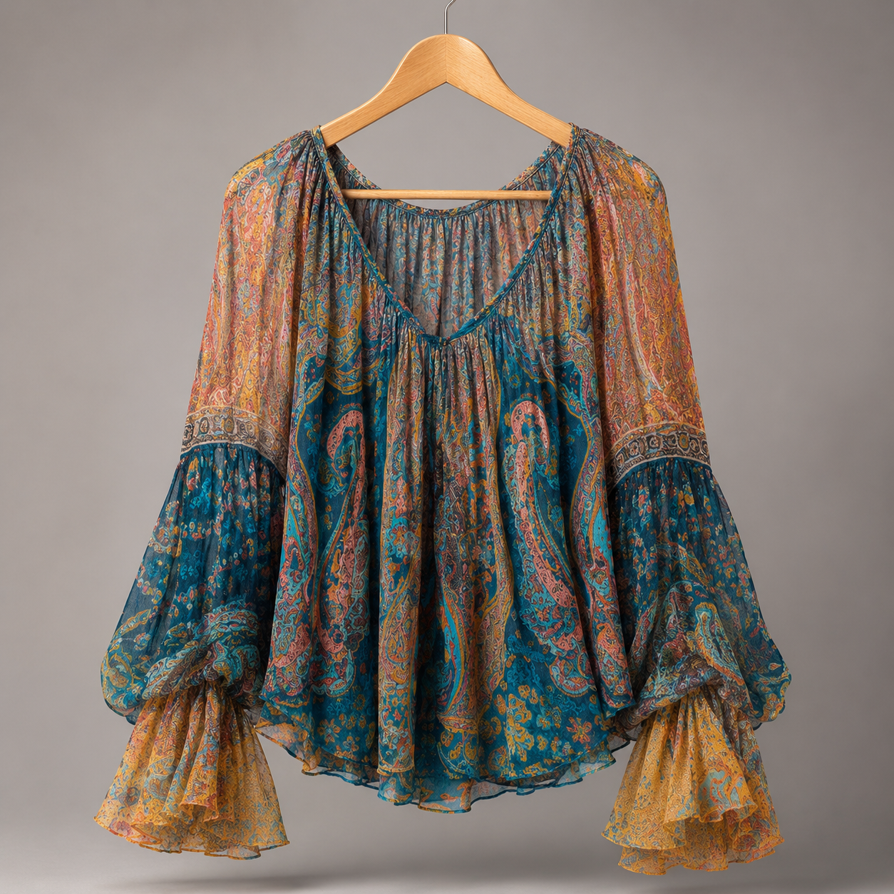 Draped Satin V-Neck Blouse - Champagne