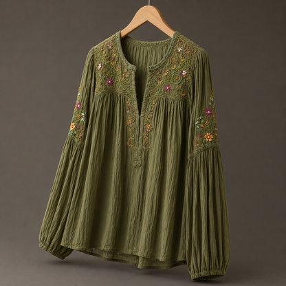 Patterned Wrap-Front Blouse - Blue Print