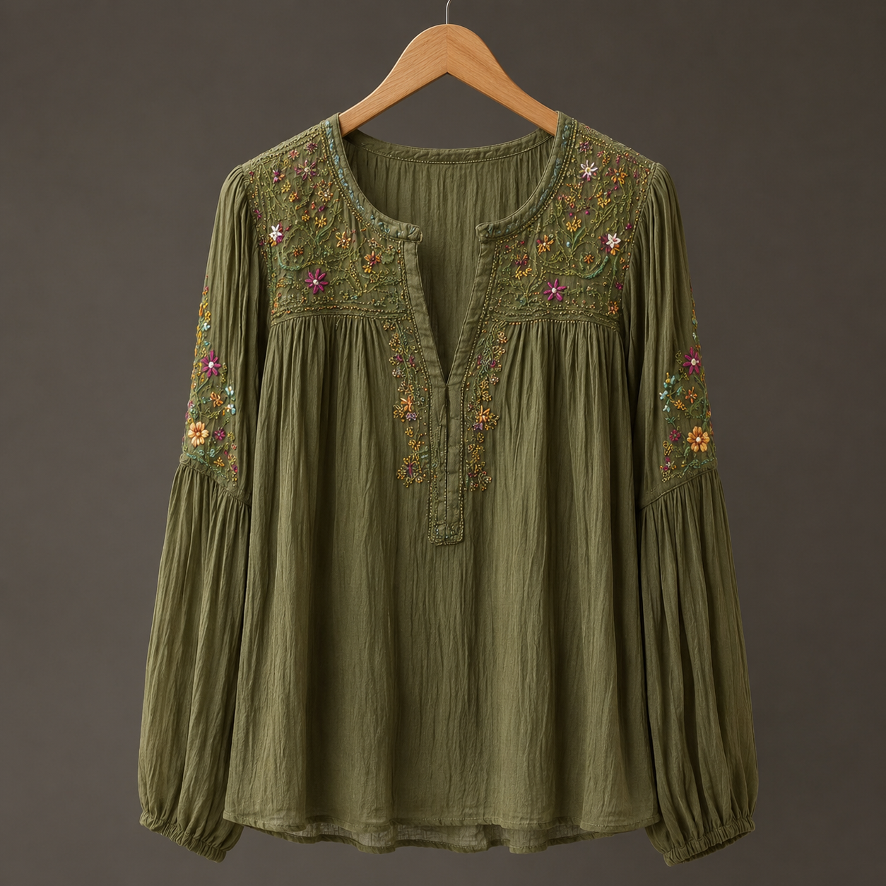 Patterned Wrap-Front Blouse - Green Print