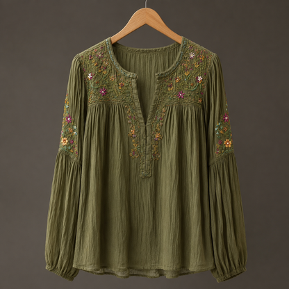 Patterned Wrap-Front Blouse - Green Print