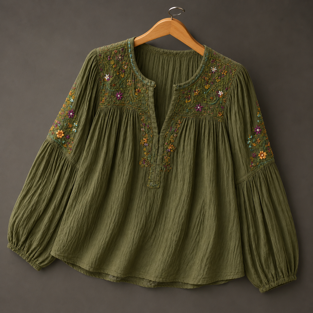 Patterned Wrap-Front Blouse - Red Print