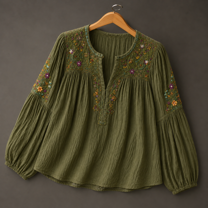 Patterned Wrap-Front Blouse - Red Print